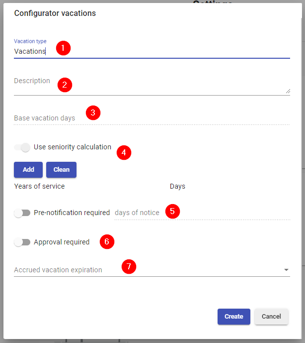 Add vacations settings