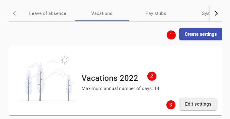 Vacations settings